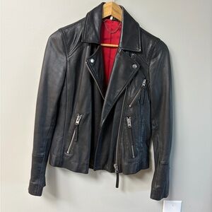 Topshop Black Leather Jacket with Red Lining